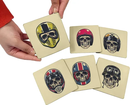 Vista 6 de Juego de 6 posavasos cuadrados de 4 pulgadas, fáciles de limpiar, base de corcho, reutilizables, diseño de calavera