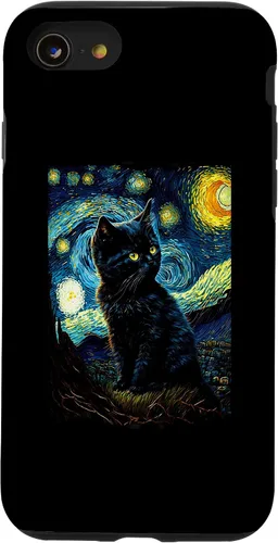 Vista 13 de iPhone 15 Starry Night Cat Van Gogh Cat Lover Cat Lover Cat Mom Cat Dad Case