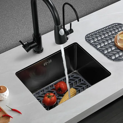 Vista 5 de Protectores de fregadero de cocina de 12 x 11 y 13 x 11 pulgadas, protectores de silicona para fregadero de cocina para la parte inferior del Gris