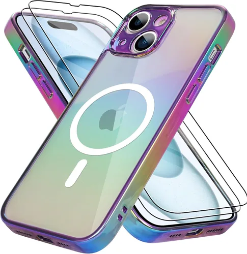 Vista 41 de Bonoma Funda magnética para iPhone 13 【Soporte para Magsafe】Protector de cámara de lujo de cristal fluorescente iridiscente con láser brillante + 2