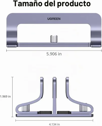 Vista 7 de UGREEN - Soporte vertical para laptop de 2 ranuras para escritorio, compatible con MacBook Pro Air, Lenovo Ideapad, Surface Book, HP Notebook, Dell