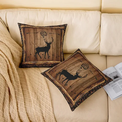 Vista 2 de Feelyou Juego de 2 fundas de cojín cuadradas lindas con diseño de ciervos - 16 x 16 pulgadas, fundas de almohada reversibles con huella de pata