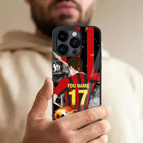 Vista 6 de Fundas personalizadas con nombre y número de fútbol para iPhone 11, 12, 13, 14, 15, 16, 17, 16 Pro Max Plus Mini, Samsung Galaxy Note10 Note20 S8 9