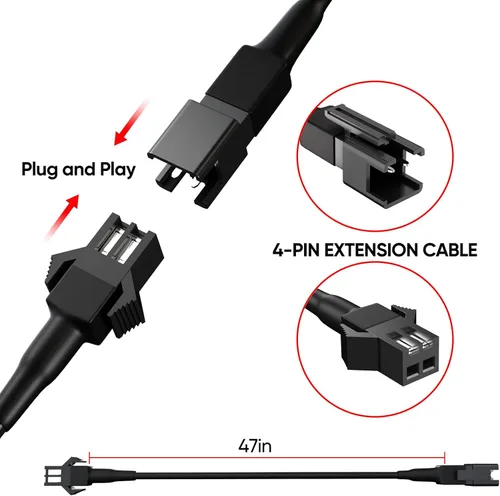 Vista 3 de Honalia Cable de Extensión de Luz de Roca Blanca Pura 4 PIEZAS, Cable de Extensión 47 Pulgadas 2 Pines, Luces LED Blancas de 6000K para Camiones UTV