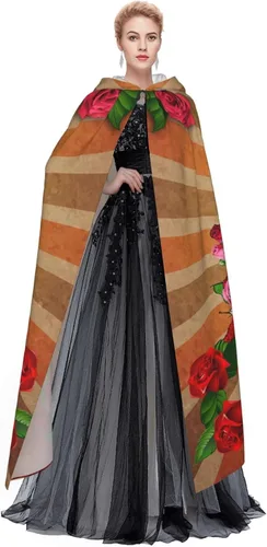 Vista 3 de Capa con capucha de estrellas naranjas de Halloween, capa larga de Halloween, disfraz de capa de bruja, disfraz de fiesta de Navidad, disfraces