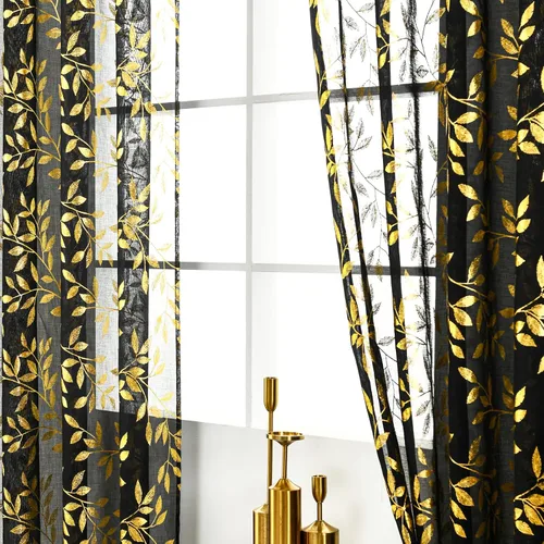 Vista 47 de Deeprove Cortinas traslúcidas color aguamarina y dorado de 63 pulgadas de largo, 2 paneles para decoración de dormitorio, cocina, decoración