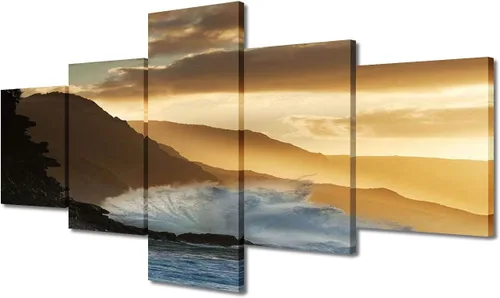 Vista 8 de TUMOVO 5 piezas de arte en lienzo para pared, hermoso castillo de piedra de cisne con paisajes naturales de selva al atardecer, paisajes naturales