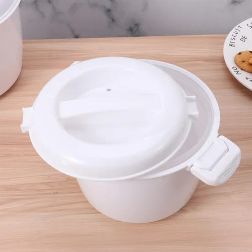 Vista 6 de Freebily Olla de arroz portátil para microondas de grado alimenticio PP con paleta de arroz espesar multifuncional olla de vapor de alimentos