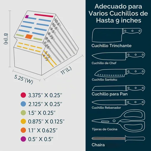 Vista 3 de KITCHENDAO Bloque de cuchillos de madera de acacia de 20 ranuras sin cuchillos, soporte universal para cuchillos de cocina, sostiene múltiples tipos