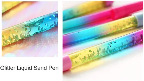 Vista 8 de queenland Paquete de 4 bolígrafos de tinta de gel de arena líquida arcoíris con brillantina, bolígrafos de cristal, bolígrafos de punta redonda