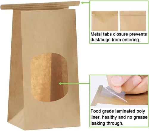 Vista 6 de BagDream Bolsas pequeñas de panadería con ventana, 100 unidades, 3.54 x 2.36 x 6.7 pulgadas, bolsas de papel de estaño marrón kraft para ventana