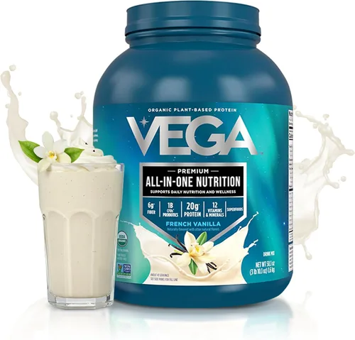 Vista 2 de Vega Todo en Uno Nutrición Orgánica - 20 g de proteína de guisante a base de plantas, vainilla francesa, 43 porciones, vitaminas A y C, probióticos
