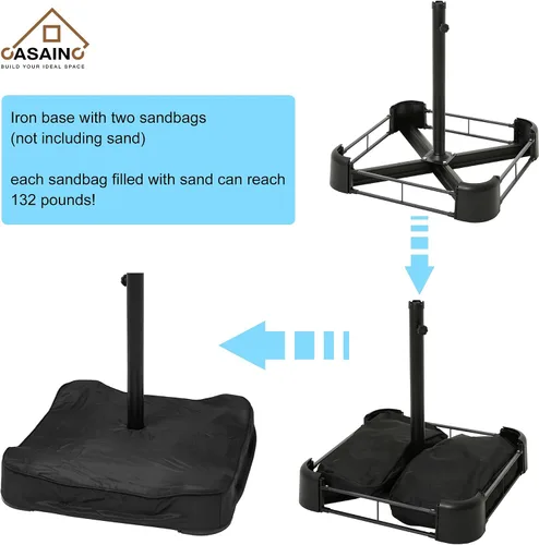Vista 7 de CASAINC Sombrilla de patio de 15 pies con base de doble cara para exteriores, sombrilla rectangular doble con manivela, para jardín, terraza