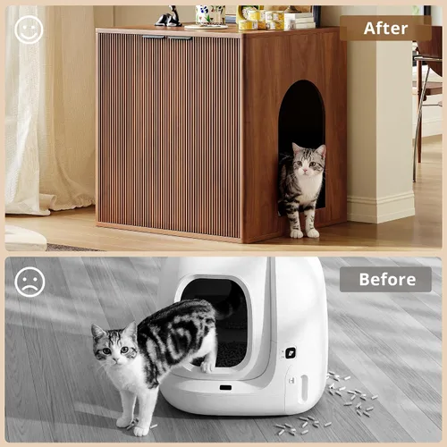 Vista 8 de IRONCK 33.4" Tall Cat Litter Box Enclosure for Automatic Boxes. Walnut