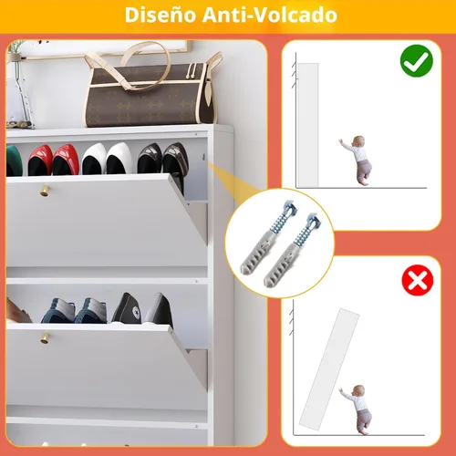 Vista 5 de Zapatero con 3 cajones abatibles, armario estrecho de almacenamiento de zapatos, organizador de zapatos de granja, organizador independiente