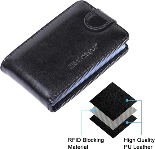 Vista 2 de Wisdompro Soporte para tarjetas de crédito, cartera delgada de cuero con bloqueo RFID, protector organizador de tarjetas de débito