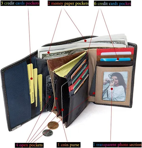 Vista 2 de Carteras multicolor para mujer, tarjetero de cuero genuino, monederos grandes, embrague para teléfono, Multicolor-S, Cartera de viaje