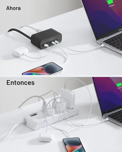 Vista 5 de Estación de carga Anker 525, regleta de alimentación USB C 7 en 1 para iPhone 13/14, cable de extensión de 5 pies con 3 AC, 2 USB A, 2 USB C