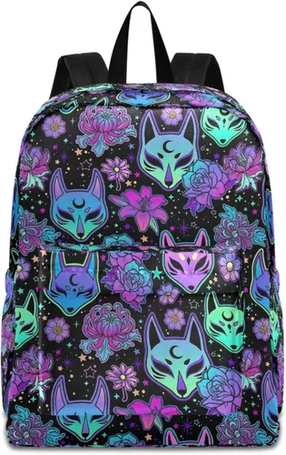 Vista 13 de MNSRUU Mochila para estudiantes para la escuela, Halloween, mochila luminosa de murciélagos para laptop, mochila estética para niñas, niños, mochila