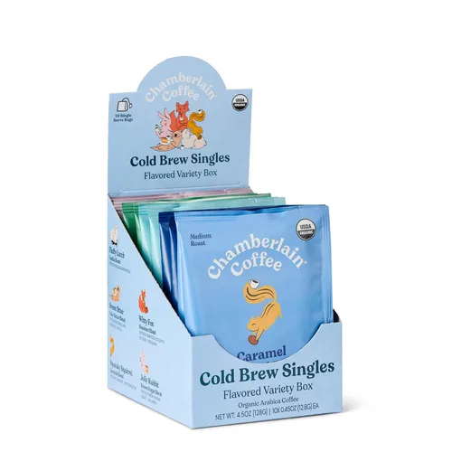 Vista 9 de Chamberlain Coffee Mezcla de tostado medio Cold Brew Singles – USDA Organic, 10 porciones individuales con diferentes sabores – Café arábica – Sabor