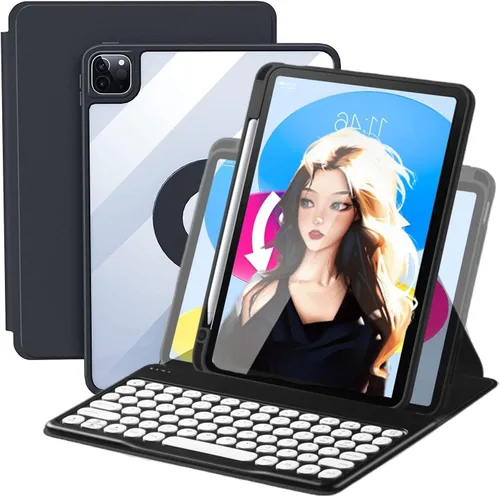 Vista 8 de Funda de teclado para iPad de 9ª/8ª/7ª generación, funda vertical para iPad 10.2/Air3/Pro10.5 con soporte para teclado y lápiz, soporte magnético