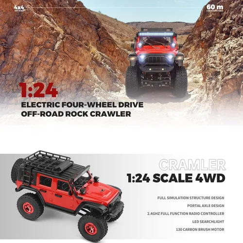 Vista 2 de HTLNUZD 1/24 RC Truck 2428 4WD Electric RC Rock Crawler con luz LED 130 Motor de cepillo de carbono 3KM/H Todo Terreno Off Road Racing Car