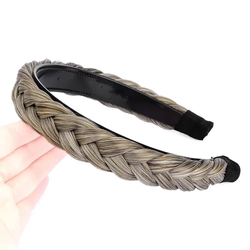 Vista 15 de Ancho de 1.5 cm Banda de pelo sintético trenzada estrecha con dientes para mujeres y niñas (Negro)
