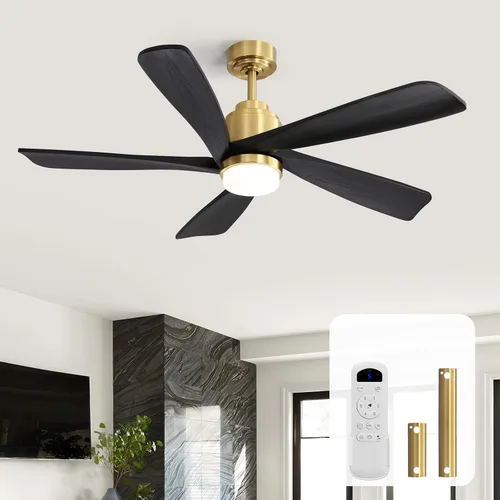 Vista 14 de Sofucor Ventilador de techo con luces y control remoto, ventilador de techo de madera moderno de 52 pulgadas para interiores, casa de campo Negro