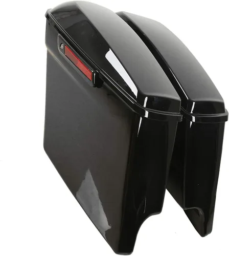 Vista 2 de Alforjas rígidas extendidas de 5 pulgadas, color negro brillante, con tapas, pestillo, juego de llaves compatibles con Harley modelos Touring