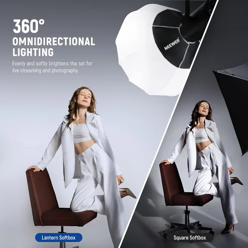 Vista 3 de NEEWER Softbox de linterna de 20"/50cm, Difusor de luz de liberación rápida de 360° con montaje Bowens de aleación de nylon ligera para luces