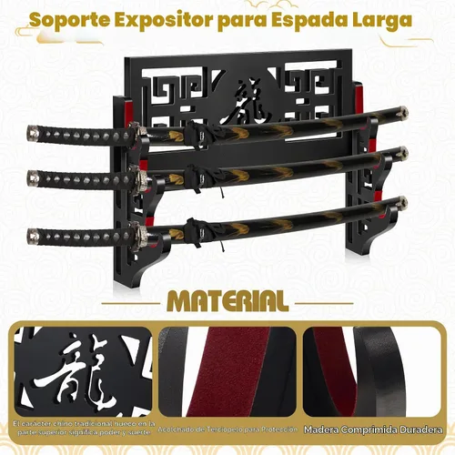 Vista 6 de Barydat - Soporte de pared para espada katana de 3 niveles, color negro