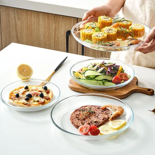 Vista 4 de Platos redondos de vidrio templado de 7 pulgadas, pequeños mini aperitivos, frutas, ensaladas y pasteles, juego de 3