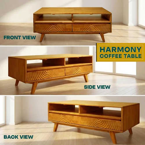 Vista 9 de Acacia Harmony - Mesa auxiliar de madera maciza de 47 pulgadas con estante