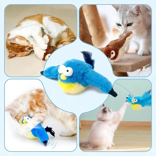 Vista 3 de Juguete interactivo para gatos con alas aleteadas, nuevo juguete de pájaros voladores, simulación voladora, gorrión eléctrico, agitador, juguete