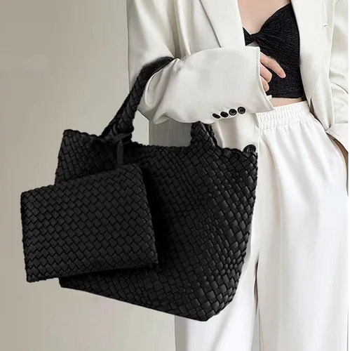 Vista 5 de JINMANXUE Bolso Hobo tejido para mujer, bolso de mano de neopreno de gran capacidad, bolso de hombro casual hecho a mano