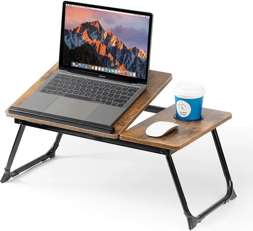 Vista 9 de Mesa para Laptop para Cama y Sofá, Mesa de Cama Plegable Ajustable con Portavasos, Bandeja para Servir Desayuno, Soporte de Mesa Portátil