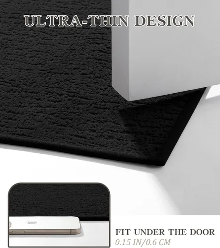 Vista 3 de Chakme Juego de 2 alfombras de baño ultrafinas, absorbentes, antideslizantes, lavables a máquina, color negro, 17 x 24 pulgadas / 17 x 30 pulgadas