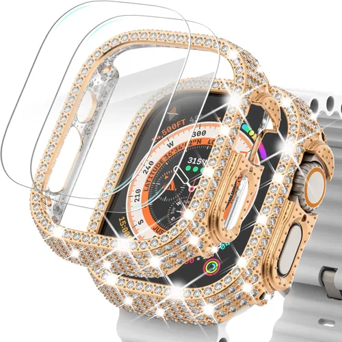Vista 66 de Surace - Carcasa de 1.49 pulgadas compatible con Apple Watch con protector de pantalla, caja protectora general con diseño de diamantes brillantes