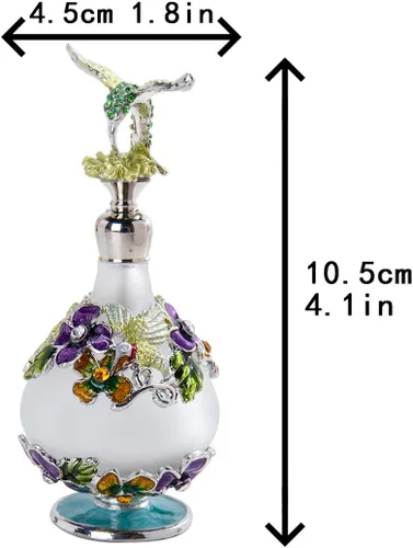 Vista 2 de YU FENG Botella de perfume de vidrio con flor de colibrí, botella de perfume de cristal decorativa con esmalte joya, contenedor de perfume