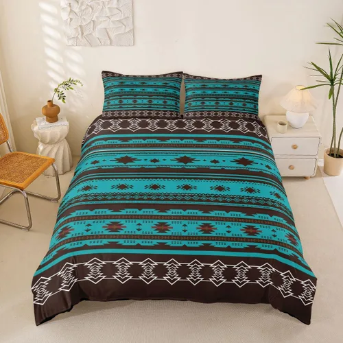 Vista 47 de Erosebridal Juego de funda de edredón estilo bohemio occidental tamaño individual, diseño de vaca atrapasueños del suroeste, juego de ropa de cama