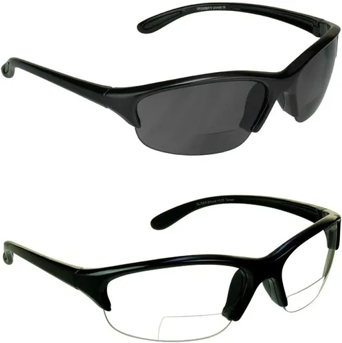 Vista 7 de proSPORT Lentes de sol bifocales de seguridad para hombres y mujeres, ANSI Z87.1, color marrón ahumado, lentes transparentes, color rosa y negro
