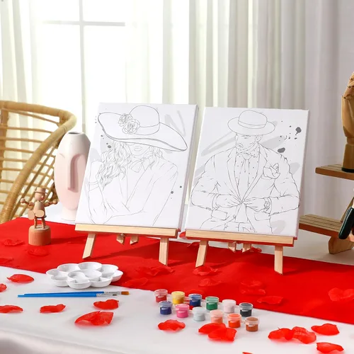 Vista 6 de Zhanmai Kit de 112 Piezas para Beber y Pintar para Adultos Noche de Cita Kit de Pintura de Lienzo Predibujado para Parejas Arte de Pintura en Lienzo