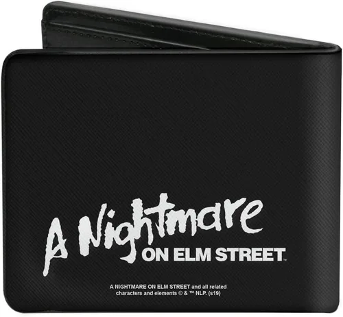 Vista 2 de Buckle-Down Billetera de películas de terror para hombre, diseño de pesadilla en Elm Street, logotipo rascador a mano, piel vegana, Freddy Krueger