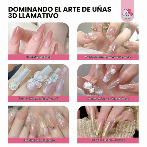 Vista 3 de SAVILAND Kit de gel de uñas Solid Builder: Aurora Silver Pink Clear 3D Sculpting Gel con moldes de silicona de flores de rosa y lápiz de tallado