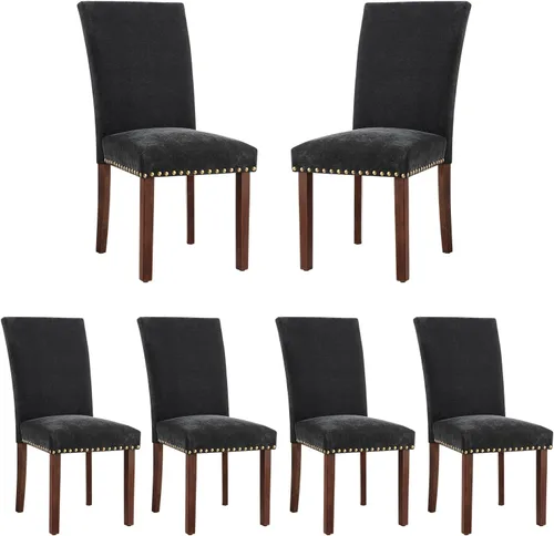 Vista 13 de COLAMY Juego de 6 sillas de comedor tapizadas Parsons, sillas laterales de tela para comedor y cocina con ribete de tachuelas y patas de madera