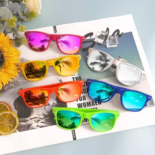 Vista 55 de Suministros para regalos de fiesta de colores neón Paquete de 8 gafas de sol unisex