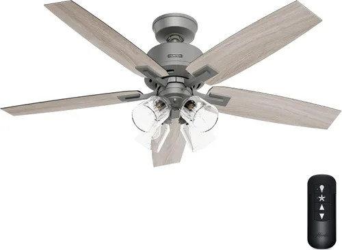 Vista 10 de Hunter Gatlinburg, ventilador de techo, para interiores, 5 aspas, 52 pulgadas, negro mate con luces LED y control remoto, montaje estándar