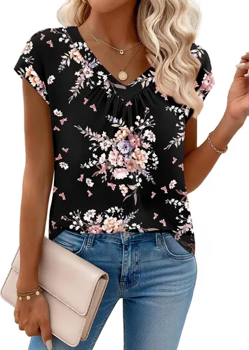 Vista 28 de Zeagoo Camisetas de manga corta con cuello en V para mujer, ropa de negocios, ropa de trabajo, ropa de moda