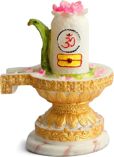 Vista 5 de SATVIK Resina Señor Shiva Shivling Estatua hecha a mano Linga Lingam Mahadev Shivling con Shesnag, Abhishek Patra Shivling Idol Showpiece Hindú
