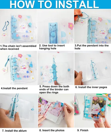Vista 7 de 20 hojas, 40 bolsillos, 3 pulgadas, mini álbum de fotos en hojas sueltas, recargable, 3 anillos, carpeta transparente para tarjetas fotográficas